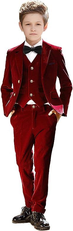SaiLiiny Boy Suits 5 Pieces Outfit Set Boys Velvet Suit Blazer Vest Pants Formal Tuxedo Slim Dresswe | Amazon (US)