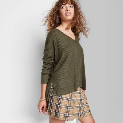 Women's Long Sleeve V-Neck Cozy Rib T-Shirt - Wild Fable™ | Target