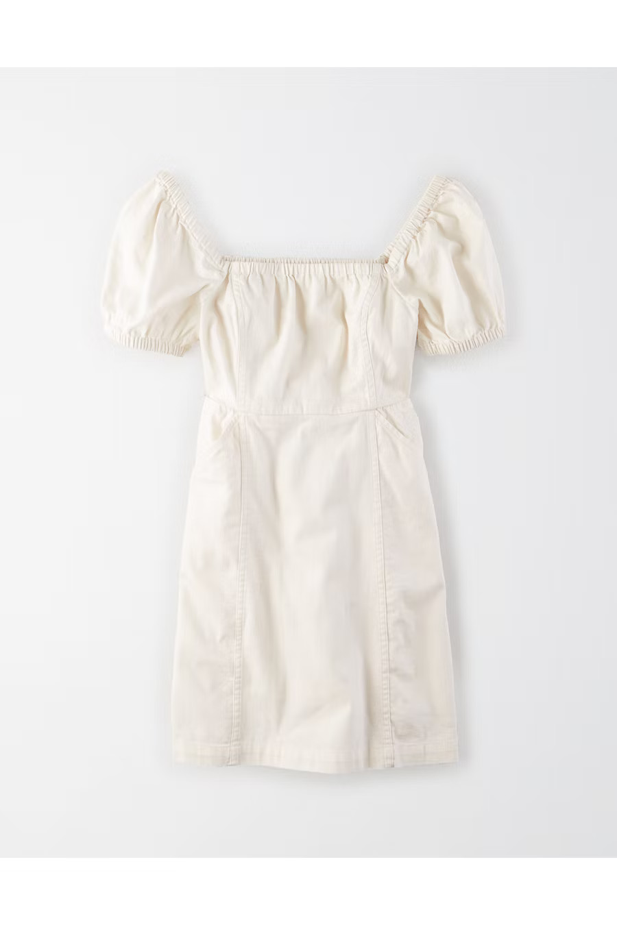 AE Denim Puff Sleeve Fit & Flare Dress Women's White S | American Eagle Outfitters (US & CA)