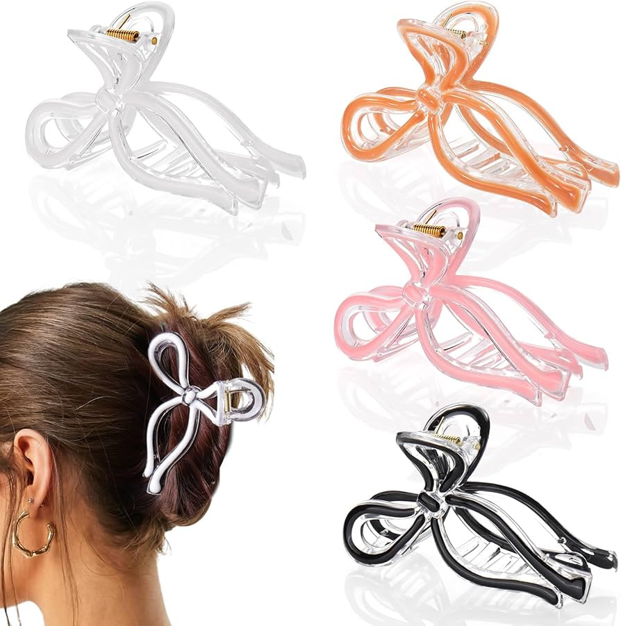 Women Girls Hair Clip, 4PCS Nonslip Bow Claw Clips for Thick Thin Hair, Large Bow Hair Clip Acces... | Amazon (US)