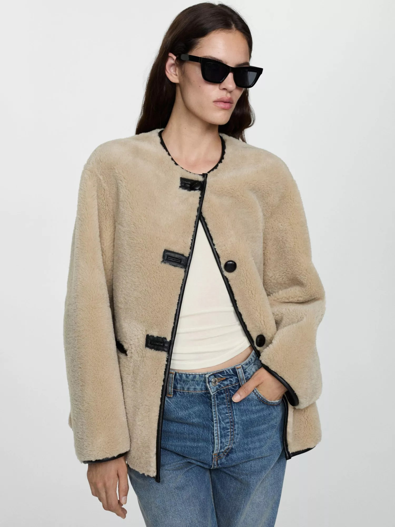Mango Bethoven Faux Fur Jacket, Beige | John Lewis (UK)