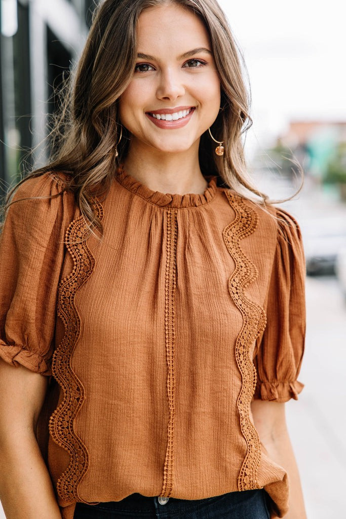 Wish You Were Here Brown Crochet Blouse | The Mint Julep Boutique