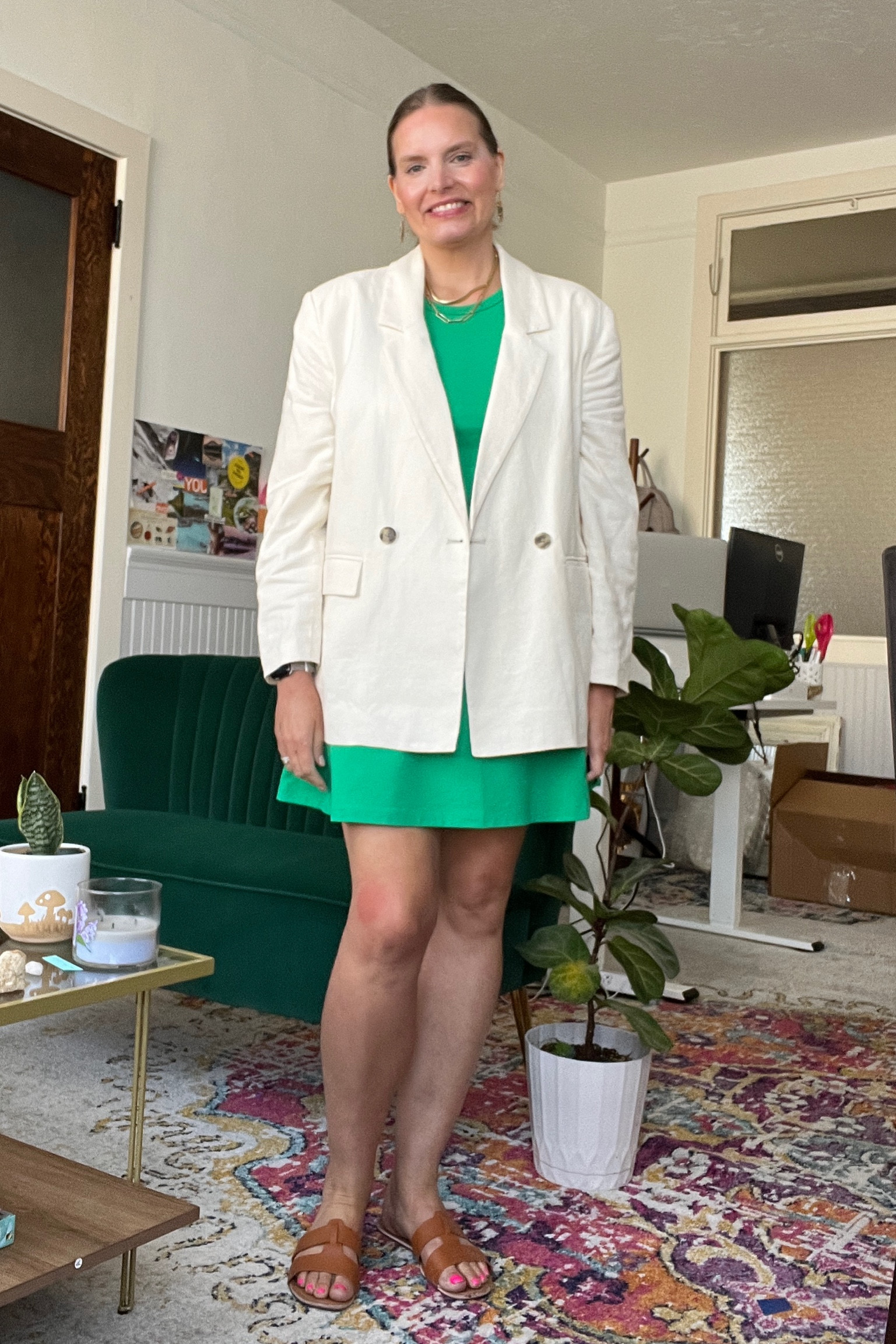 Outfit formula: linen blazer, colorful dress and sandals

#LTKcurves #LTKstyletip #LTKSeasonal