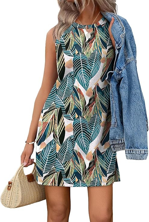 WIHOLL Casual Dresses for Women Crewneck Sleeveless Tank Dress Summer Spring Boho Vacation Clothe... | Amazon (US)