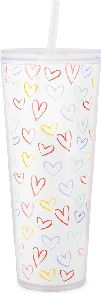 Mary Square Colorful Whimsy Hearts 24 ounce Acrylic Travel Tumbler with Straw | Amazon (US)