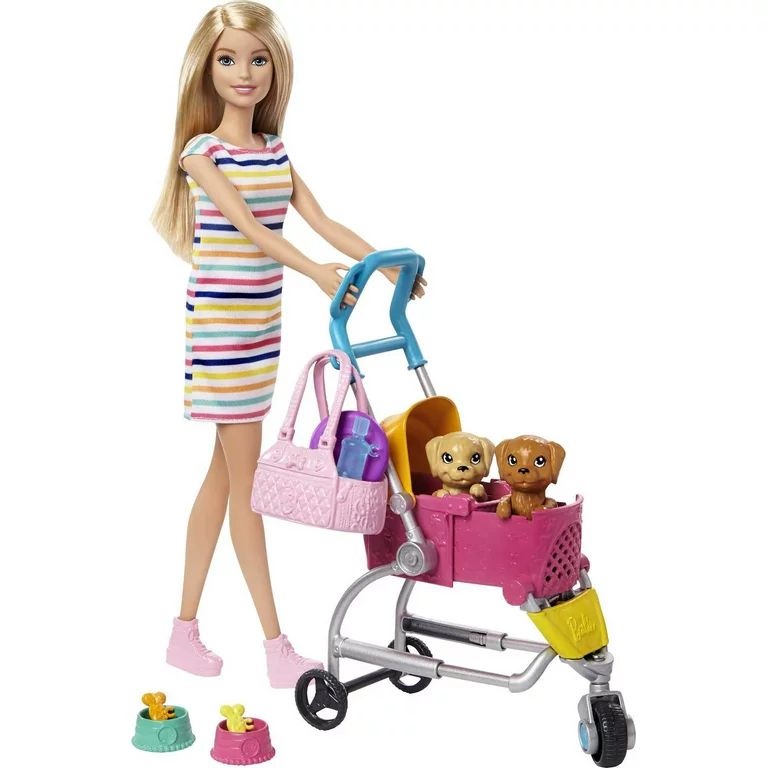 Barbie Stroll & Play Pups Playset with Blonde Doll, Transforming Stroller, 2 Pets & Accessories | Walmart (US)