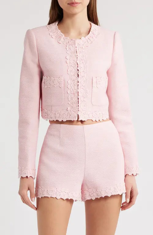 LoveShackFancy Leilana Lace Accent Crop Jacket in Strawberry Spritz at Nordstrom, Size 2 | Nordstrom