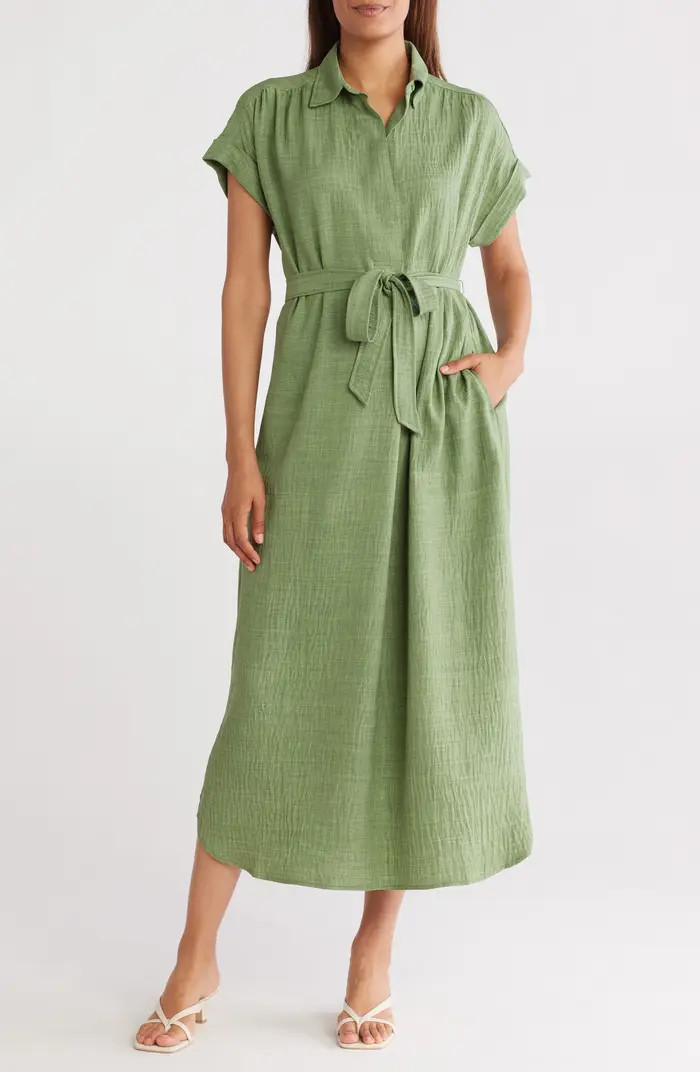 Textured Short Sleeve Maxi Shirtdress | Nordstrom Rack