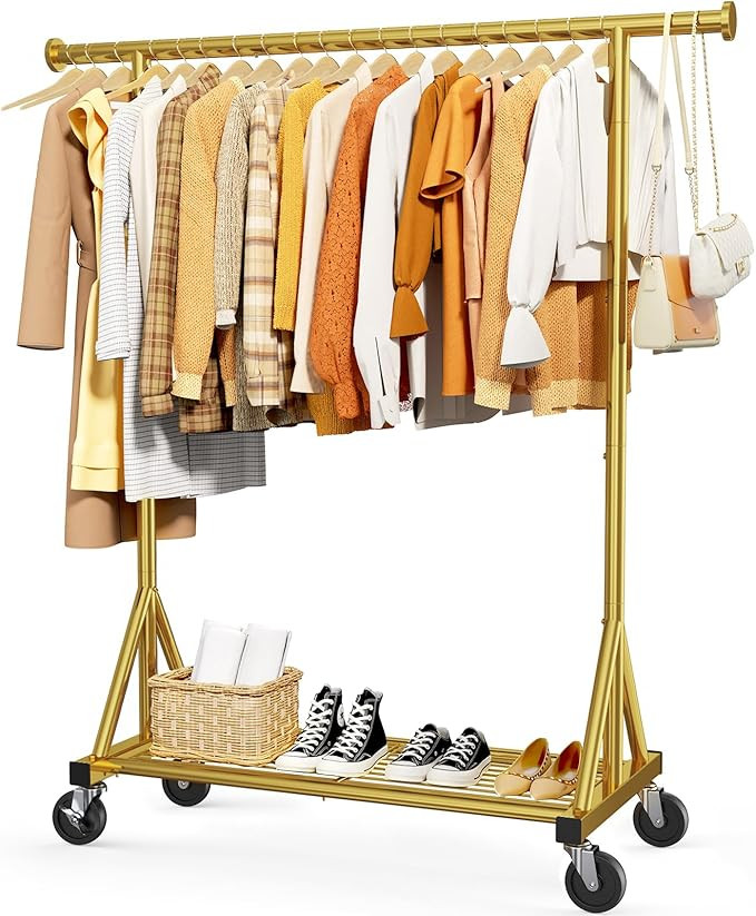 Sakugi Heavy Duty Stainless Steel Rolling Clothes Rack with Mesh Shelf, Lockable Wheels & Anti-Sl... | Amazon (US)