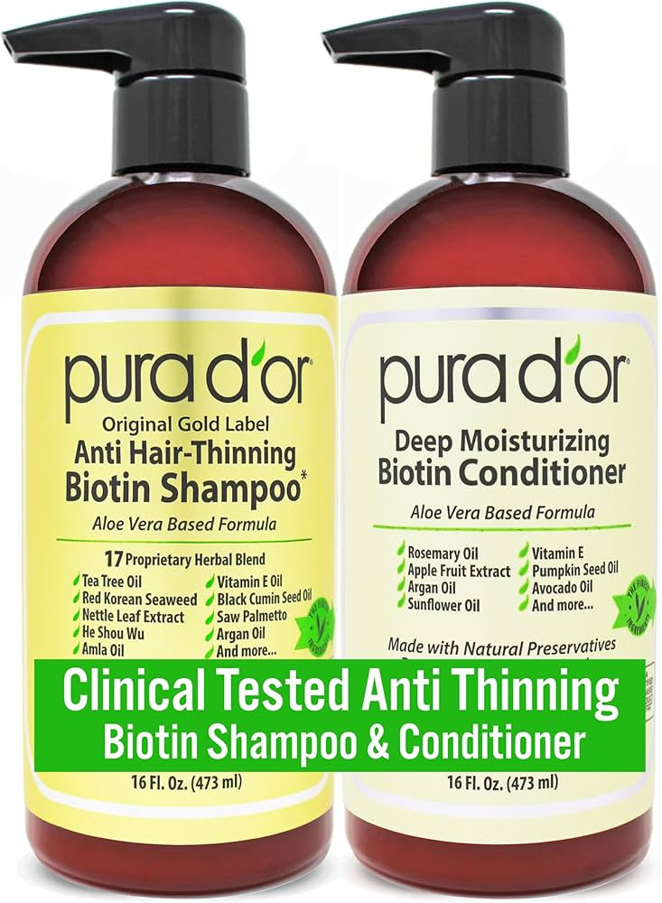 PURA D'OR Anti-Thinning Biotin Shampoo & Deep Moisturizing Conditioner Original Gold Label Set (1... | Amazon (US)