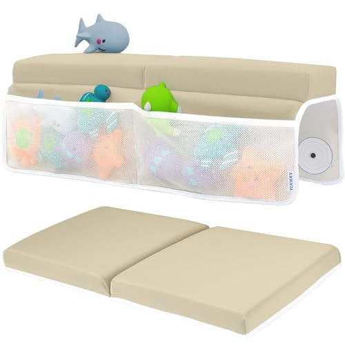 Comfortable Baby Bath Kneeler and Elbow Rest Pad Set – Thick Memory Foam Bath Kneeling Pad with Elbow Support – Baby Bathtub Cushion with Toy Organizer for Bathing Infant or Toddler - Beige | Amazon (US)