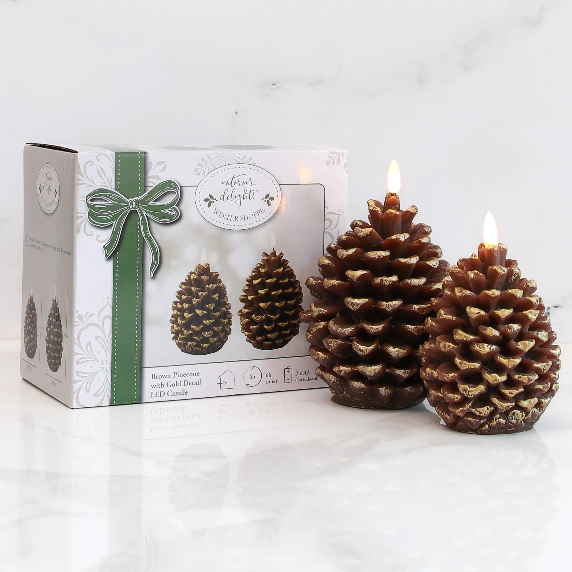 Brown Pinecone LED Candle, Set of 2 | Interior Delights