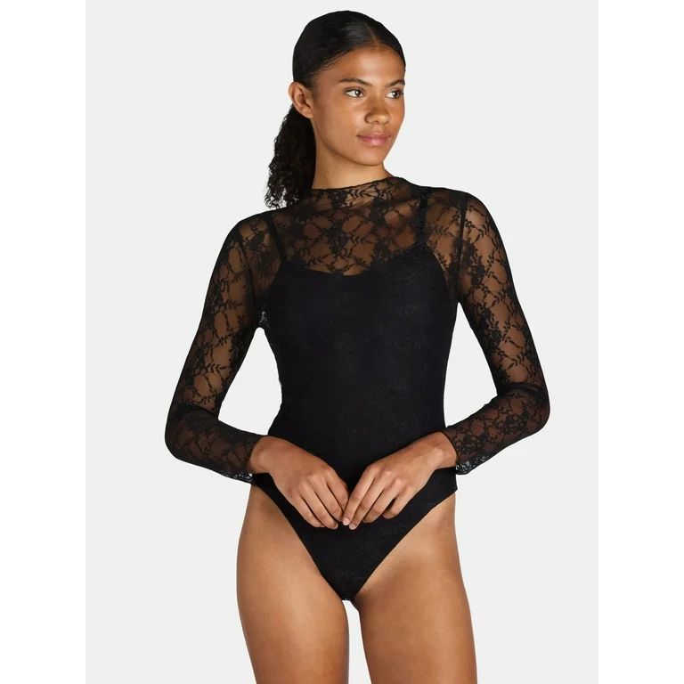 Madden NYC Women's and Women's Plus Lace Bodysuit with Long Sleeves, Sizes XS-4X | Walmart (US)