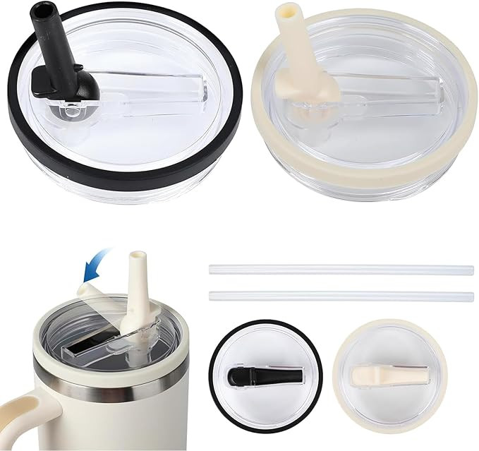 2 Pack 40 oz Tumbler Flip Straw Lid Replacement fit for Stanley Quencher, Spill Proof Splash Resi... | Amazon (US)