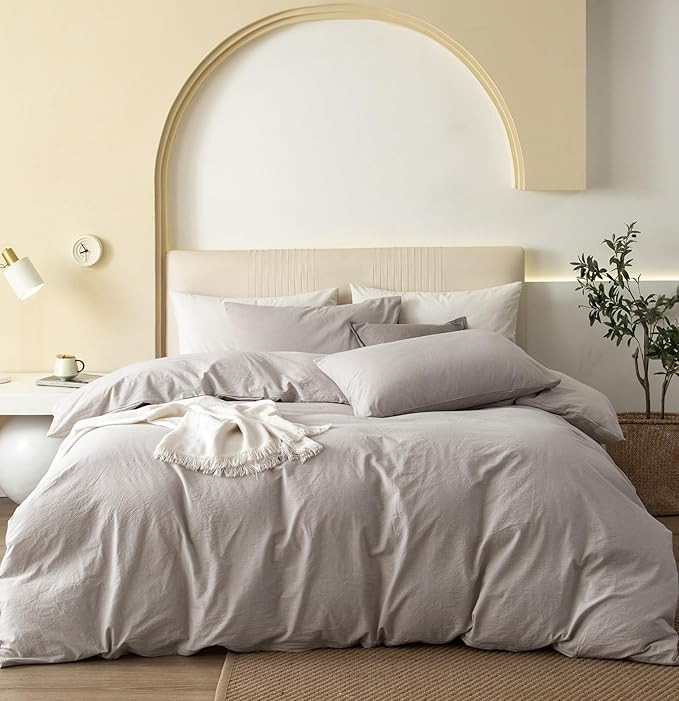 JIYUAN 100% Washed Cotton Duvet Cover Set Comfy Simple Style Soft Breathable Textured Durable Lin... | Amazon (US)