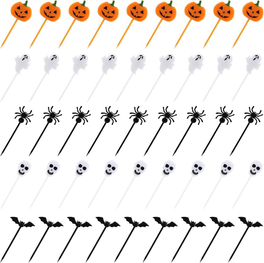 100 PCS Halloween Picks Plastic Halloween Party Cupcake Toppers Halloween Appetizer Picks | Amazon (US)