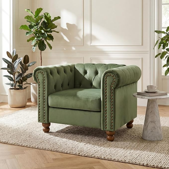Velvet Chesterfield Chair Club Chair, Tufted Single Sofa Couch for Living Room, Accent Armchair w... | Amazon (US)