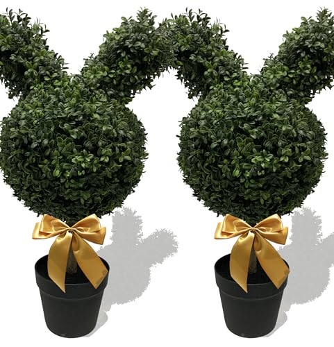 30'' Artificial Bunny-Shaped Topiary Tree Pot UV-Resistant Bowknot Faux Boxwood Topiaries Plant f... | Amazon (US)