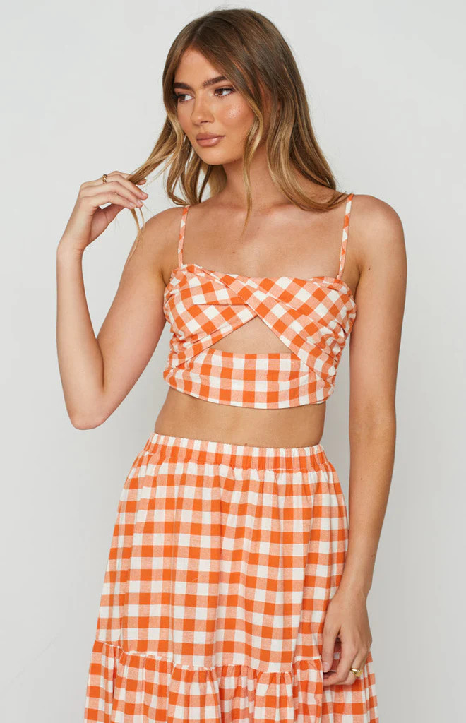 Cassian Orange Gingham Crop Top | Beginning Boutique (US)