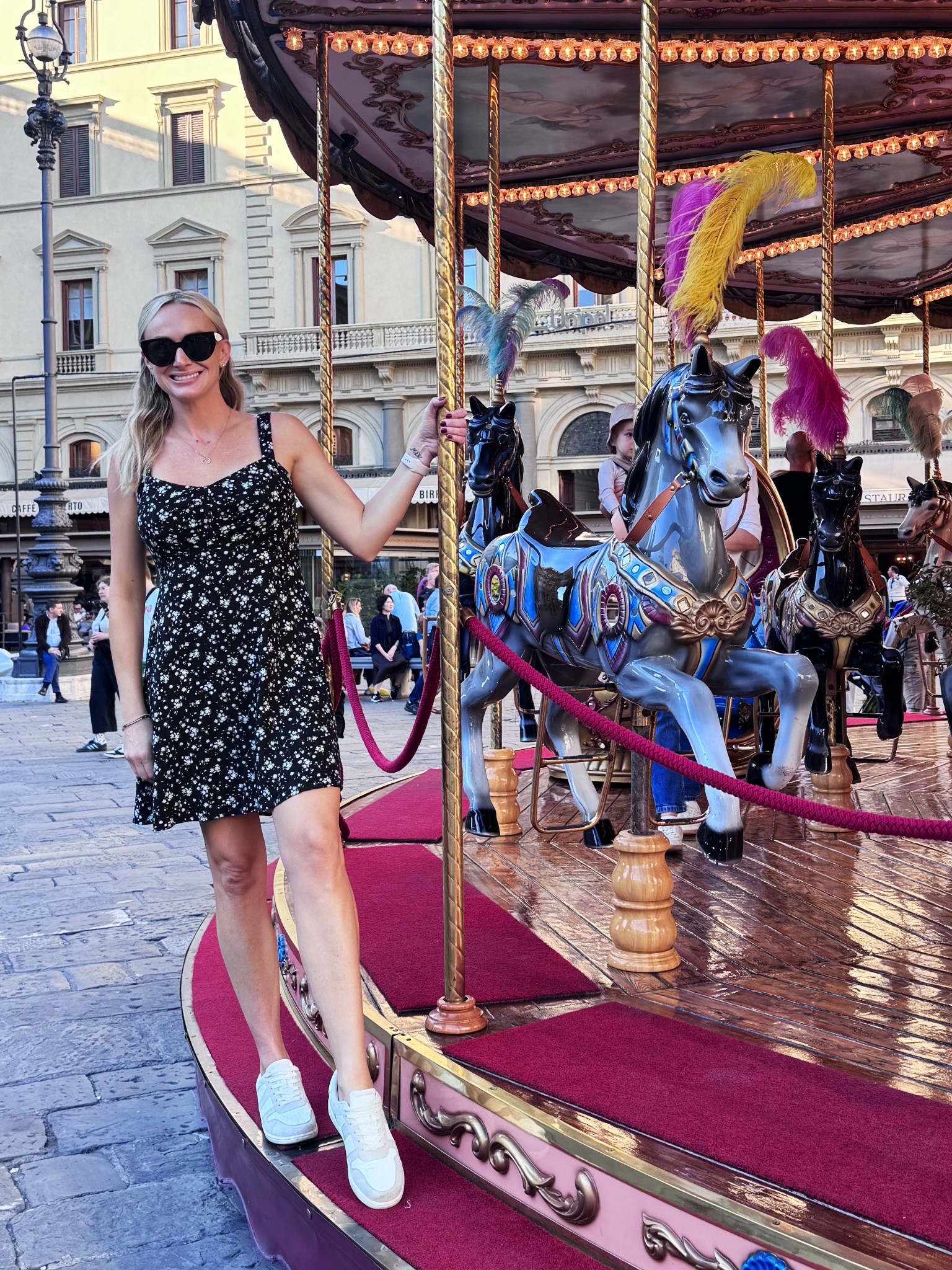 My favorite Italy sightseeing outfit. Comfy dress, chic sunglasses and memory foam sneakers. Dress travels well- plus, this Old Navy dress is on sale for under $20! Prada sunglasses. Italy travel. 

#LTKTravel #LTKSaleAlert #LTKOver40