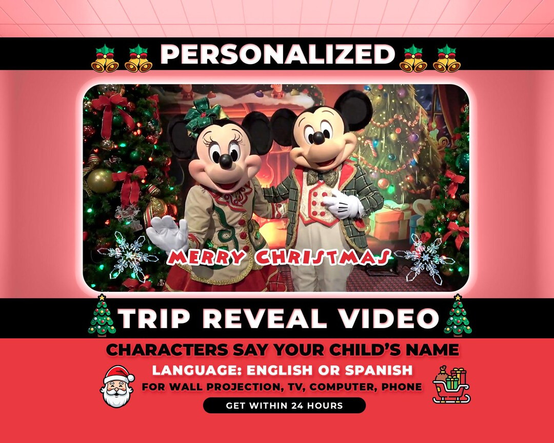Personalized Surprise Trip Reveal Video, Custom Message from Mickey and Minnie Mouse, Christmas S... | Etsy (Global)