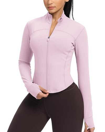 GYM RAINBOW Zip Up Workout Jacket Women Bbl Jackets Long Sleeve Workout Tops Slim Fit Running Yoga Jackets(#1 Pink Lady,Medium) | Amazon (US)