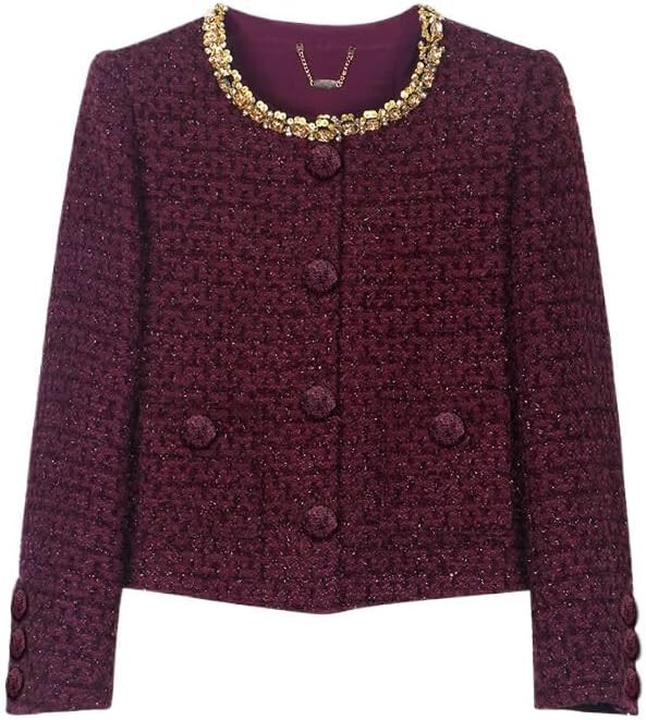 round neck single-breasted sequin style jacket women | Amazon (US)