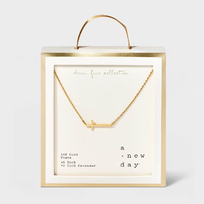 14K Gold Plated Stationed Cross Pendant Necklace - A New Day™ Gold: Nickel-Free Religious Jewelry | Target