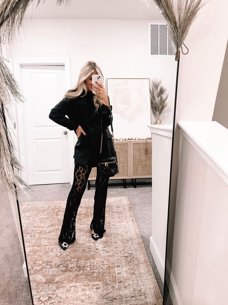 Lace pants for a holiday outfit >>> love these from Zara! My blazer and heels are Amazon finds and so good for the winter! 

#LTKHoliday #LTKSeasonal #LTKCyberWeek