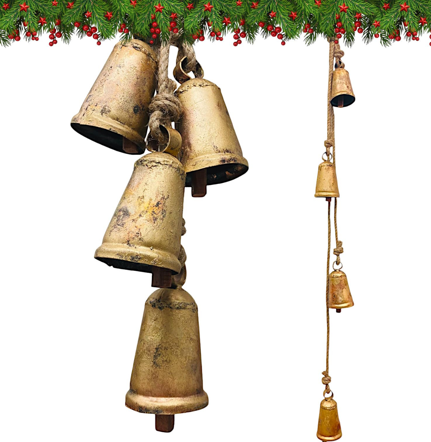 Set of 4 Rustic Hanging Bells Shabby Chic Metal Tibetan Inspired Meditation Cow Bells with Jute R... | Amazon (US)