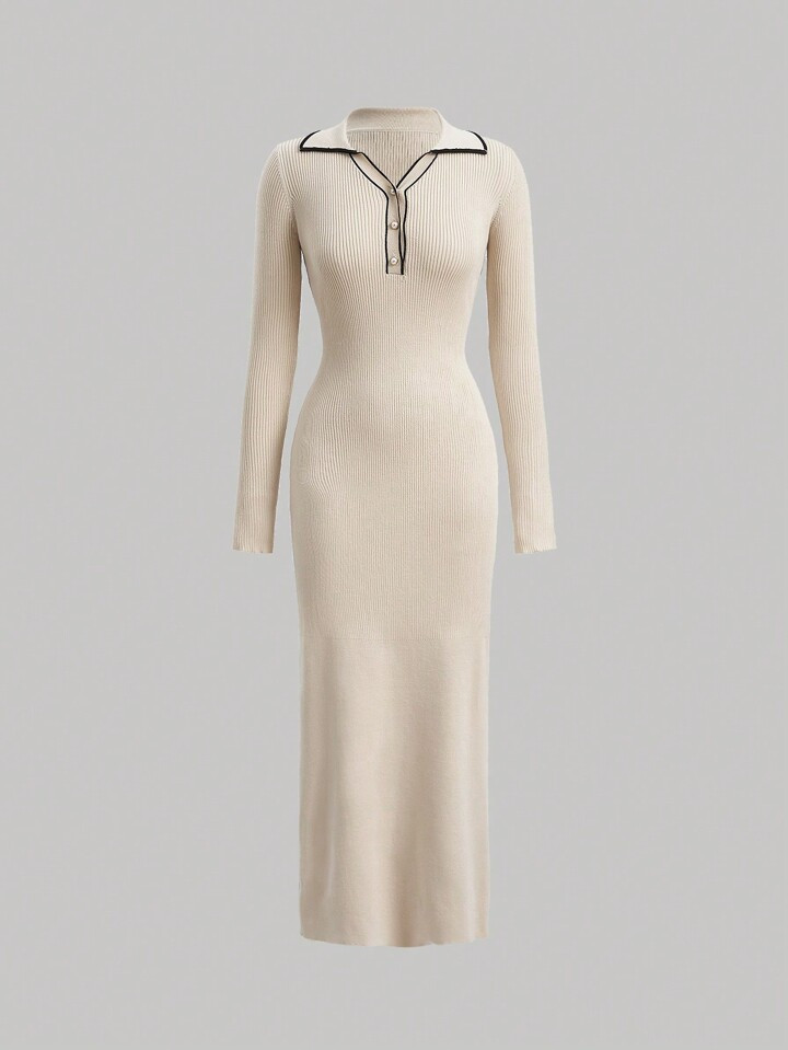 SHEIN MOD Contrast Binding Button Front Sweater Dress | SHEIN