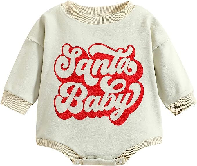 Co.MMehjri Infant Boys Girls Christmas Baby Romper Crewneck Overisized Sweatshirts Santa Baby One... | Amazon (US)