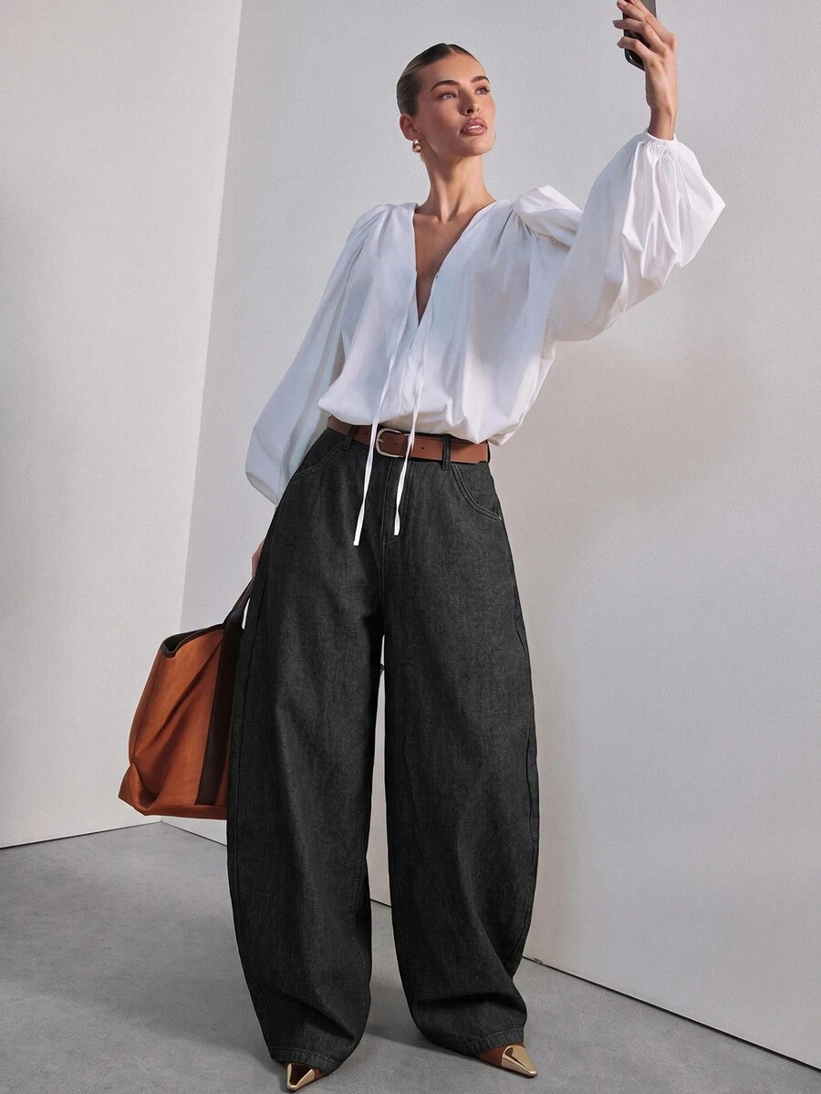Hauture Women's Low Rise Baggy Barrel Jean Pant Denim Sexy Office Wear | SHEIN USA | SHEIN