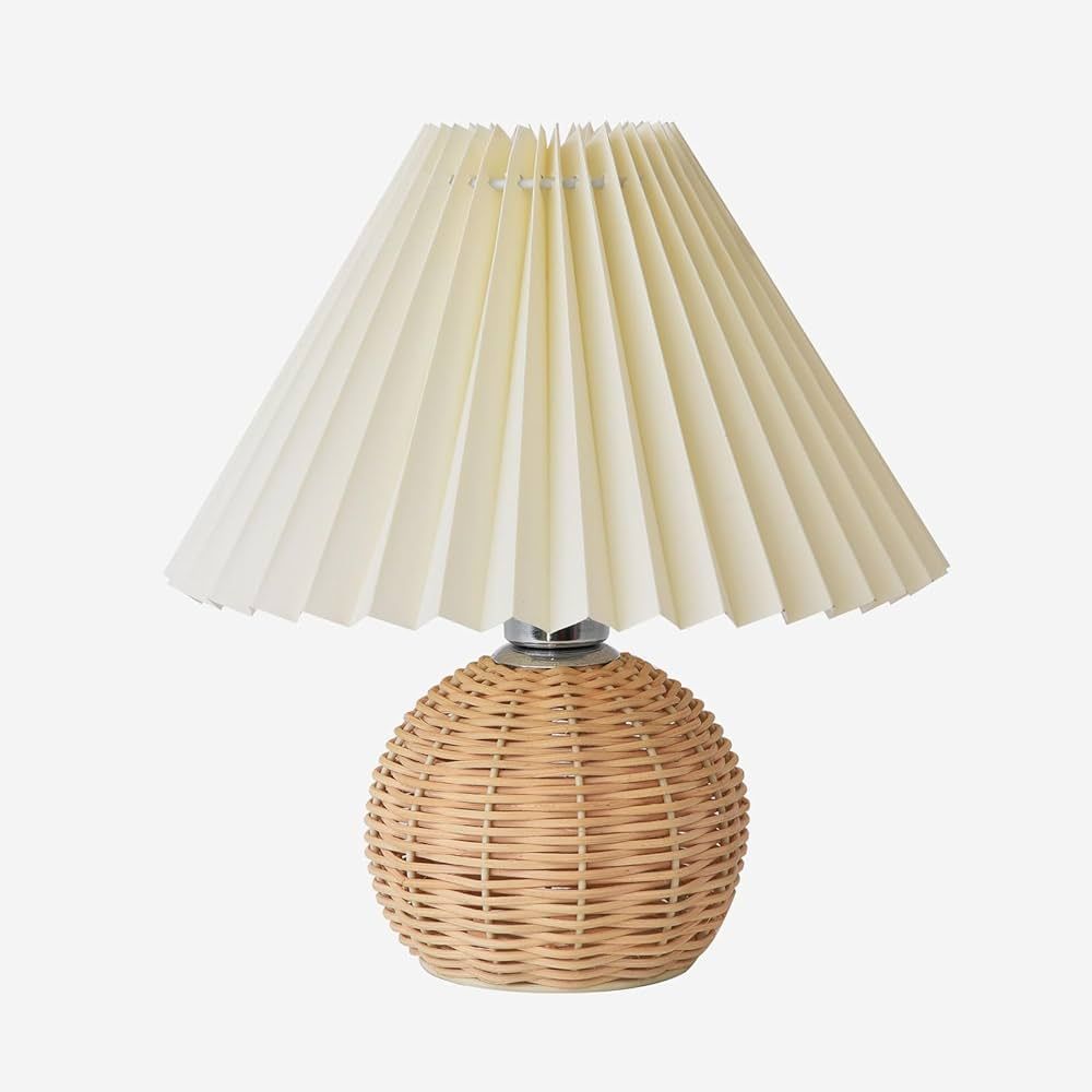 KUNJOULAM Pleated Table Lamp, Modern Bedside Nightstand Lamp with Beige Lampshade Rattan Metal Ba... | Amazon (US)