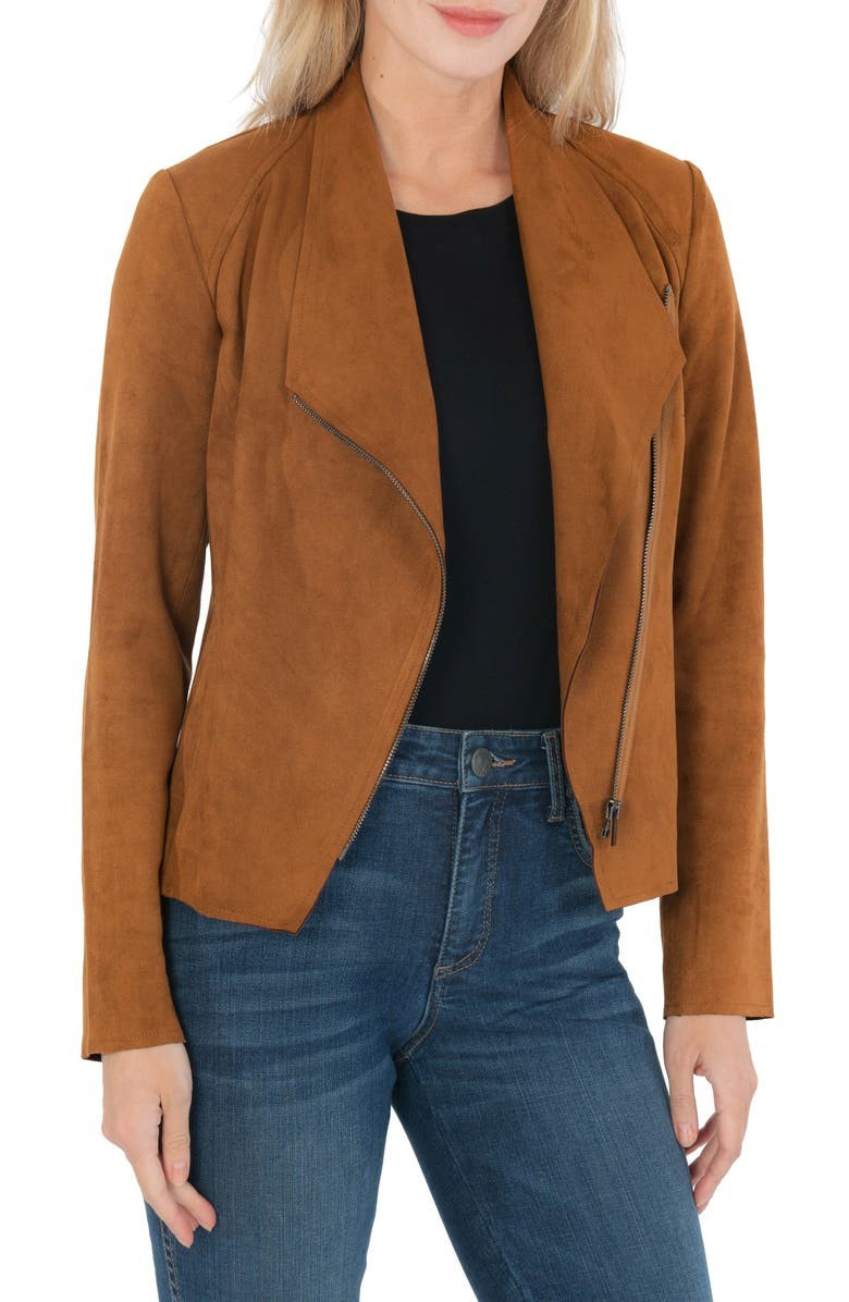 Carina Faux Suede Drape Moto Jacket | Nordstrom