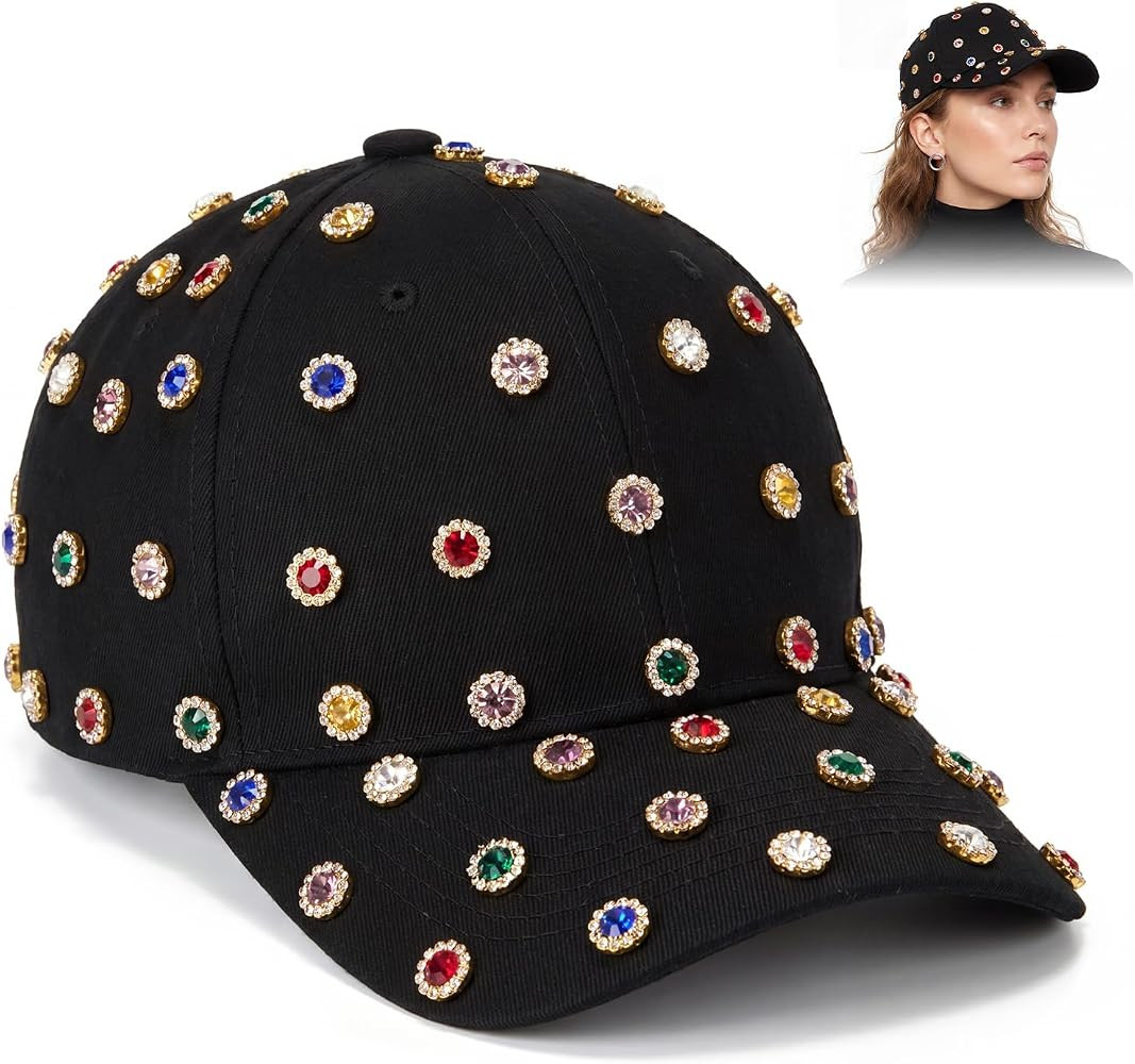 Adjustable Rhinestone Baseball Cap Studded Bling Crystals Hat Full Sparkle Rhinestone Gem Basebal... | Amazon (US)