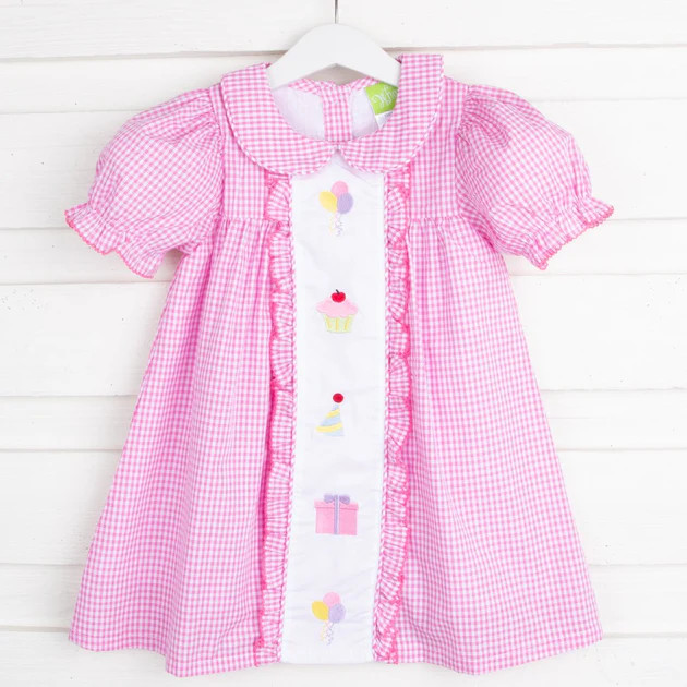 Pink Gingham Center Embroidered Birthday Dress | Classic Whimsy