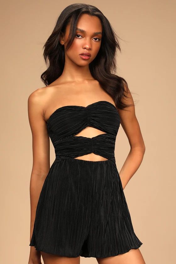 Perfect Memory Black Pleated Strapless Cutout Romper | Lulus (US)