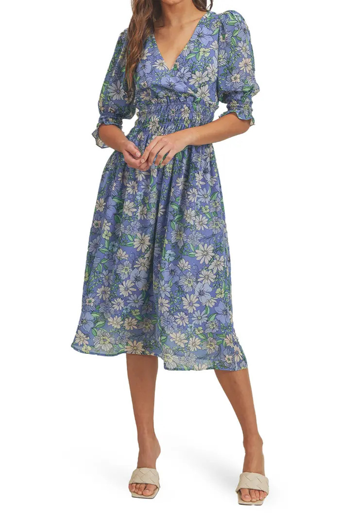 Smocked Waist Surplice Midi Dress | Nordstrom Rack