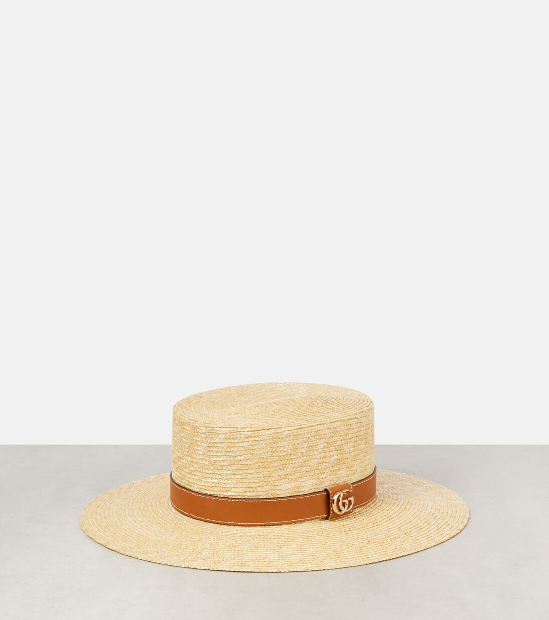 GG leather-trimmed straw boater hat | Mytheresa (US/CA)