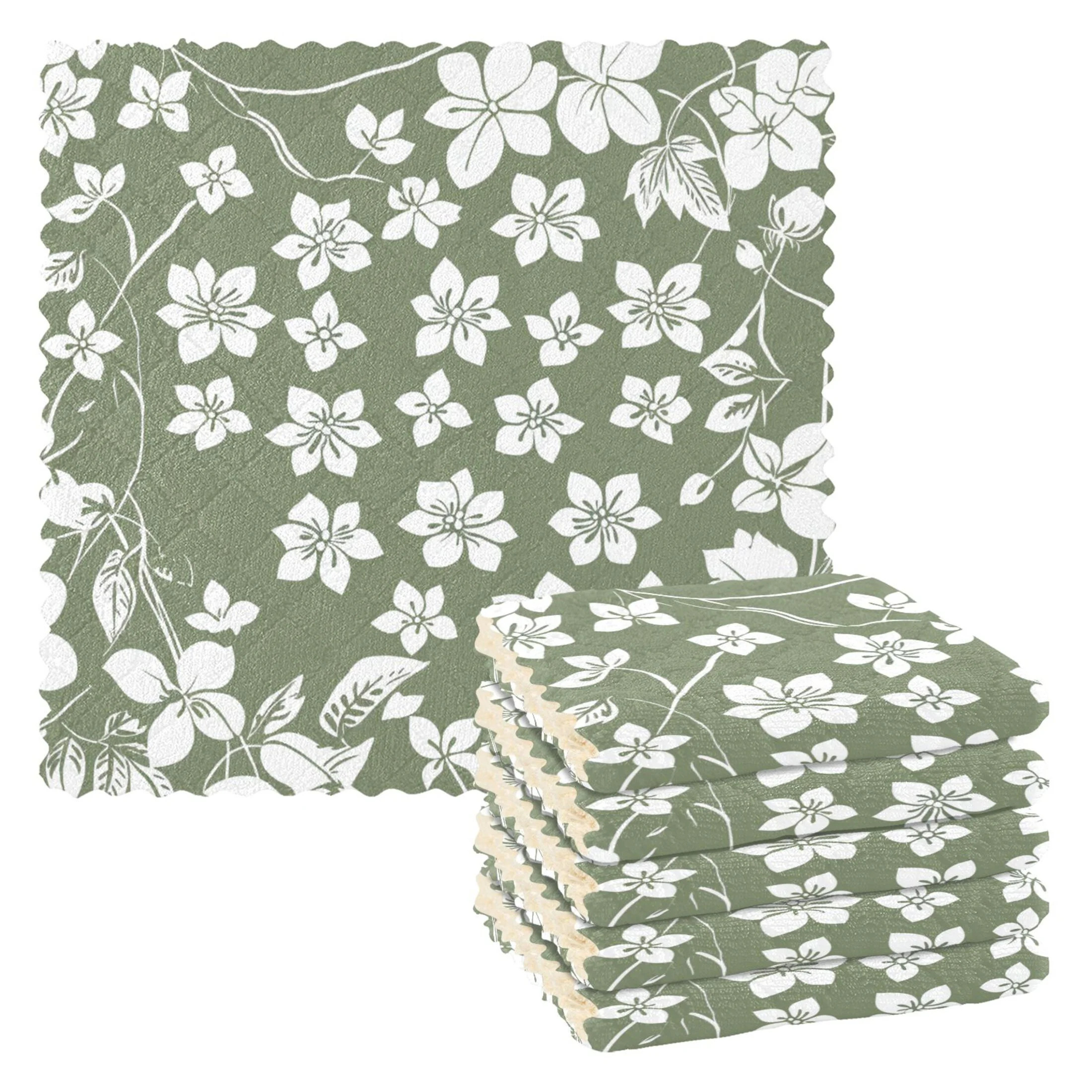 Verde Oliva con Flores Blancas Paño de Cocina Toallas para Secar Trapos Absorbentes para Platos ... | Walmart (US)