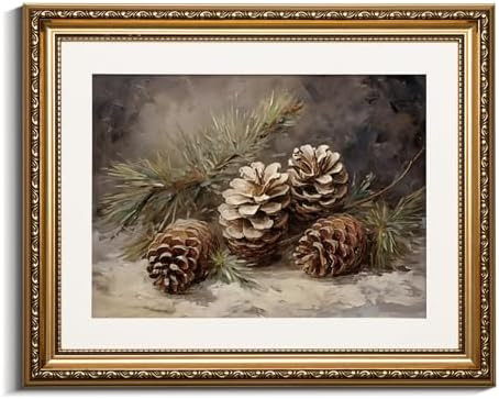 VIYYIEA Gold Framed Canvas Wall Art, Vintage Christmas Decor, Living Room Pinecone Picture, Cotta... | Amazon (US)