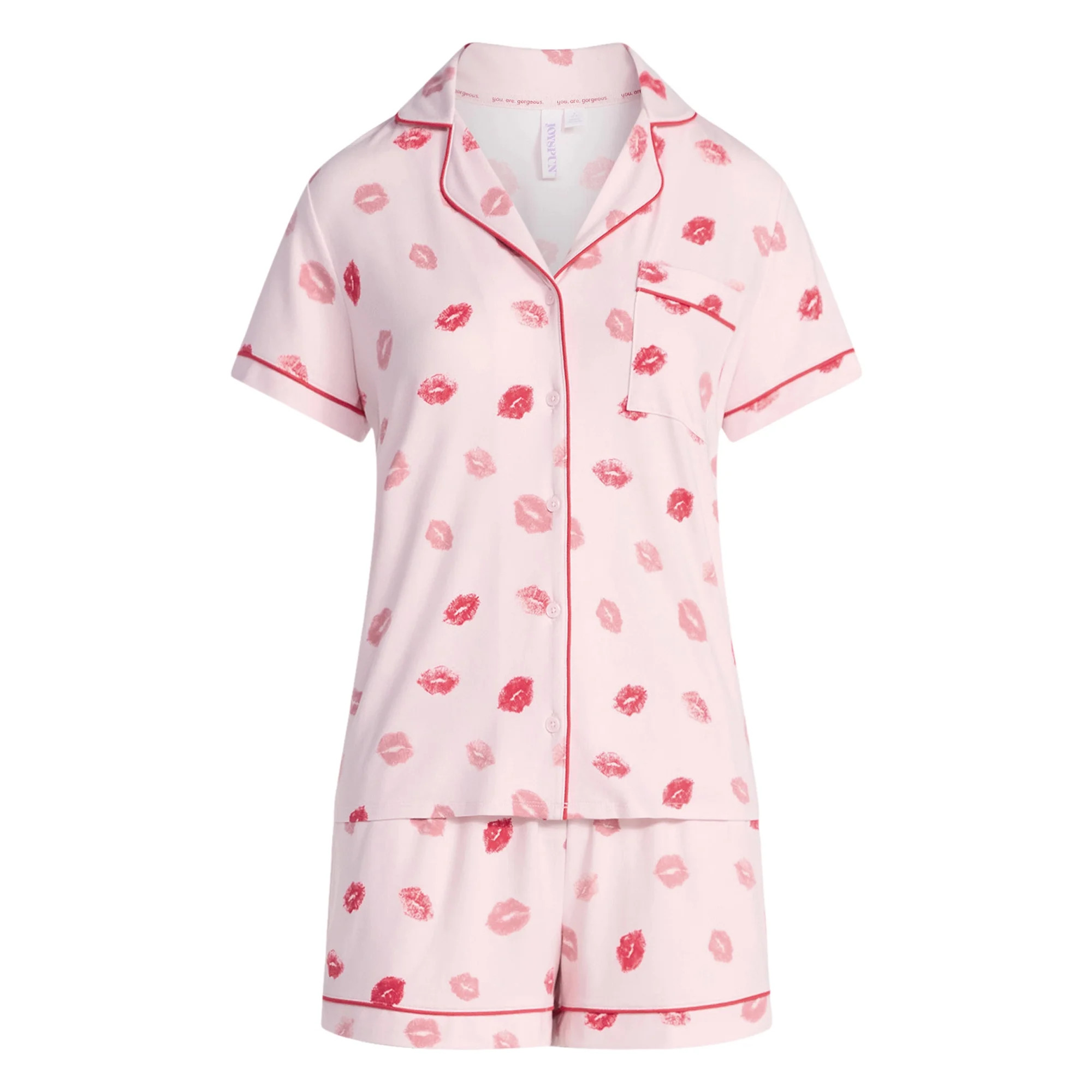 Joyspun Women's Dreamy Soft Collection Notch Top and Shorts Pajama Set, 2-Piece, Sizes XS-3X | Walmart (US)