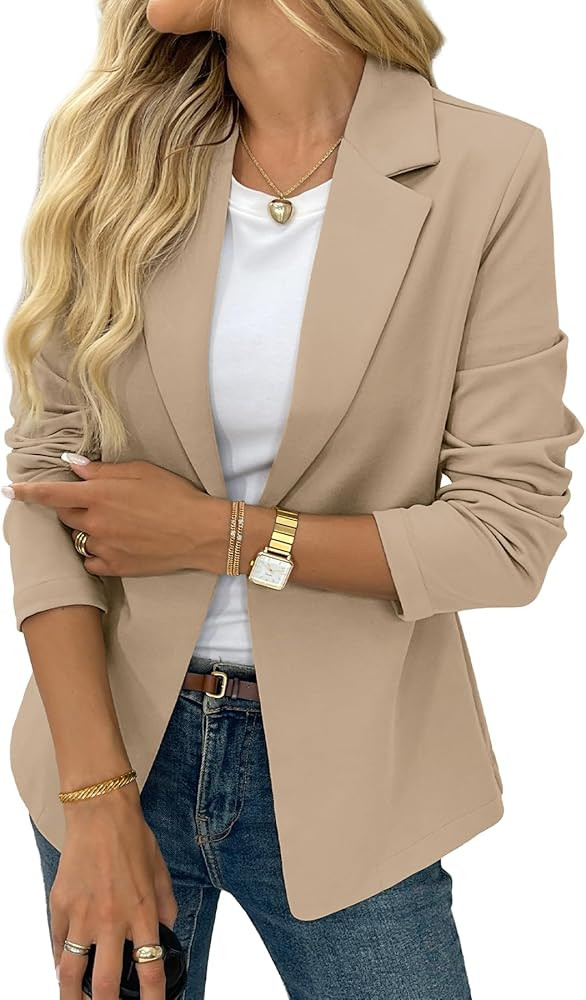 ELLEVEN Women’s Business Casual Open Front Blazers, Stretchy Knit Long Sleeve Blazer Work Offic... | Amazon (US)
