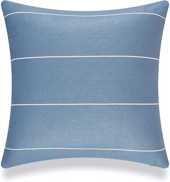 Hofdeco Modern Boho Patio Indoor Outdoor Pillow Cover ONLY for Backyard, Couch, Sofa, Blue Stripe... | Amazon (US)