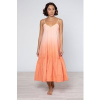 Ombre Dyed Orange Poplin V Neck Midi Dress (Final Sale) | Size: 0 | Color: Orange Ombre | Curio