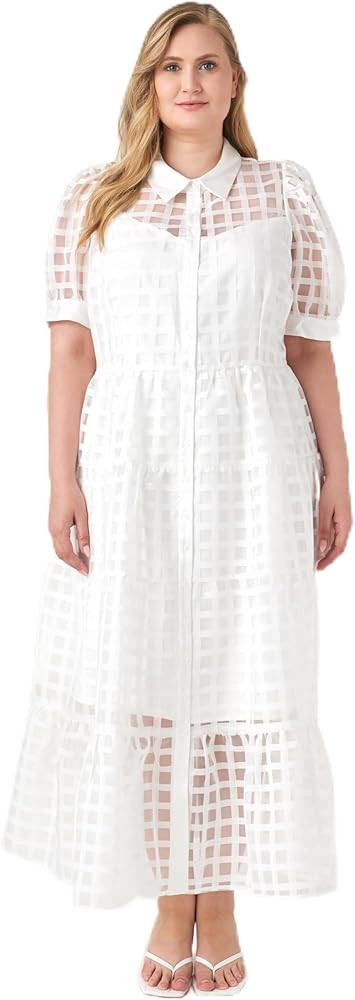 English Factory Women's Gridded Organza Tiered Maxi Dress, White, 1X | Amazon (US)