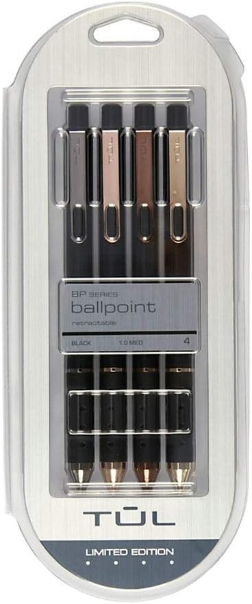 TUL Brilliance Pens, Ballpoint, Medium Point, 1.0 mm, Black Barrels, Black Ink, Pack of 4 Pens | Amazon (US)