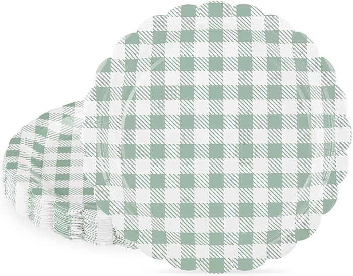30 Pcs Sage Green Gingham Plates, 7 Inch Scalloped Easter Dessert Cake Party Plates Green and Whi... | Amazon (US)