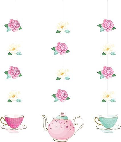 Creative Converting Floral Tea Party Hanging Decorations, 3 ct Multi Color, 32" | Amazon (US)